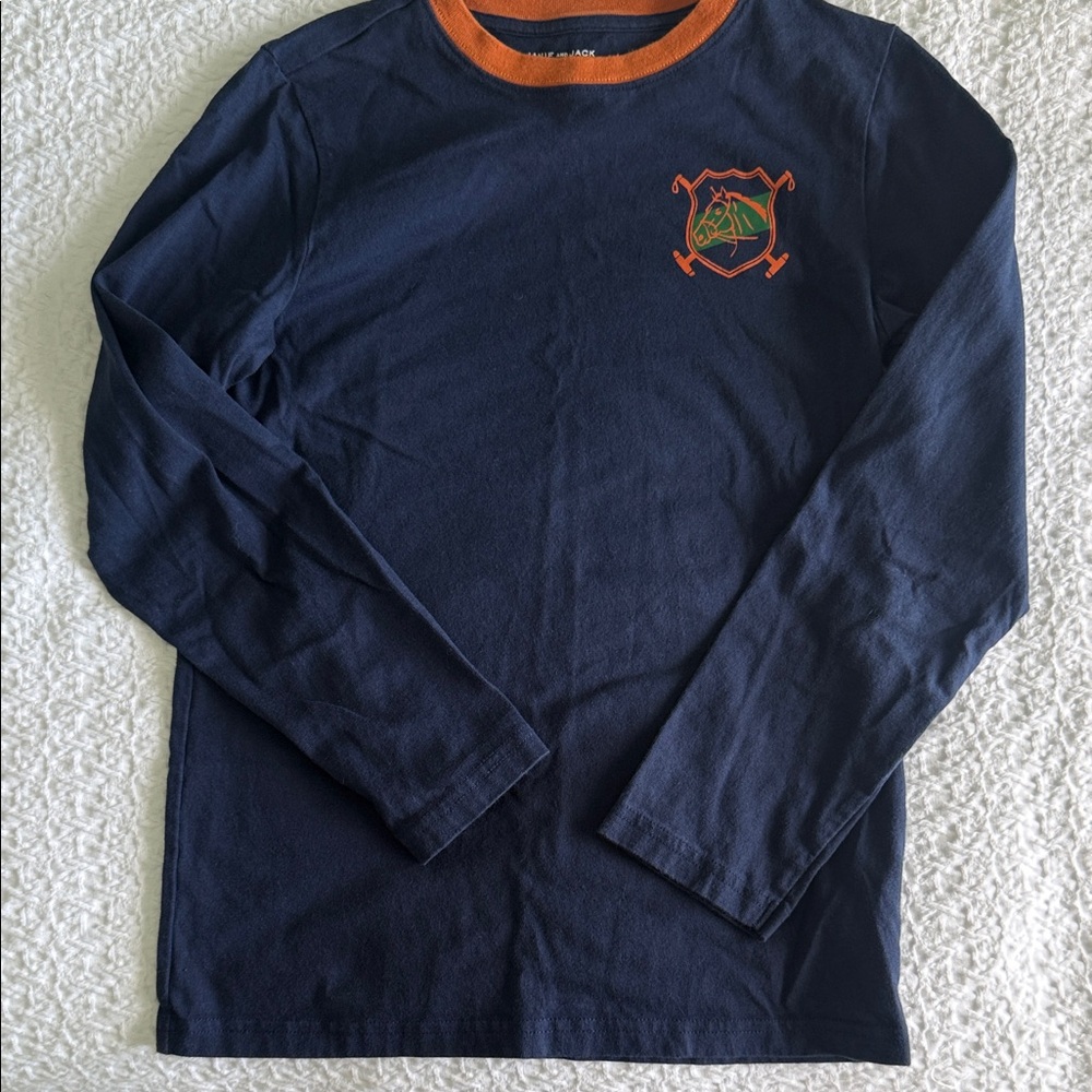 Janie and Jack Navy Blue Long Sleeve Tee with Orange Trim